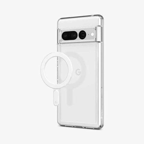 Fits Snug On Any Phone Case, Solid MagSafe Ring Plate Adapter For Wireless Charging shown with transparent phone case.