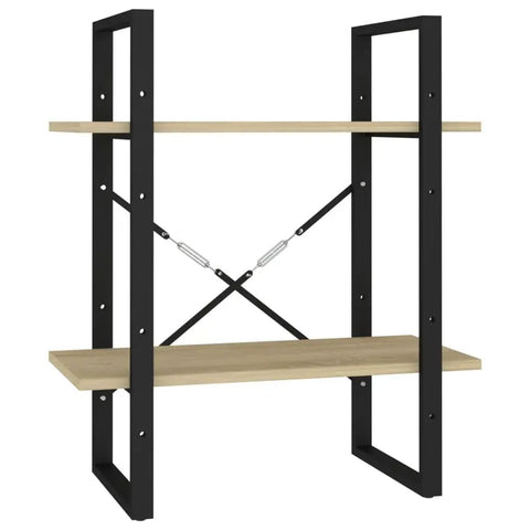 Five-Tier Sonoma Oak Book Cabinet With Metal Frame And Two Cabinets showcasing oak shelves and black metal frame