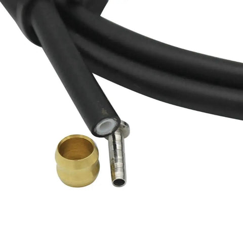 Close-up of 2M Hydraulic Disc Brake Hose For Mountain Bikes Cuttable Length For A Custom Fit Fits SLX BH90 BH59 Systems with connector