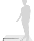 Eva 24 Inch Hotel Style Towel Shelf With Towel Bar In Chrome Finish Wall Mounted Bathroom Organizer shown to scale with human silhouette.