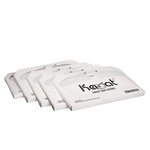 Straight Up Bulk Pack Disposable Toilet Seat Covers 5000 Sheets Recycled Paper Half Fold Dispenser in white packaging.