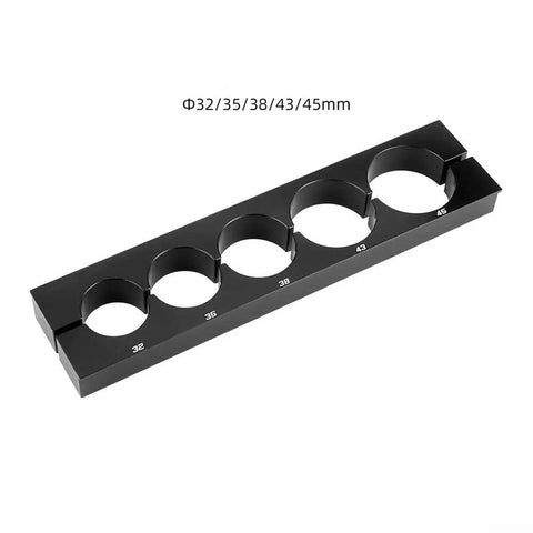 Pro Grade Bike Axle Clamp Fixture With Auxiliary Spring For Synchronized Clamping, Durable 6061 Aluminum showing 32-45mm slots.