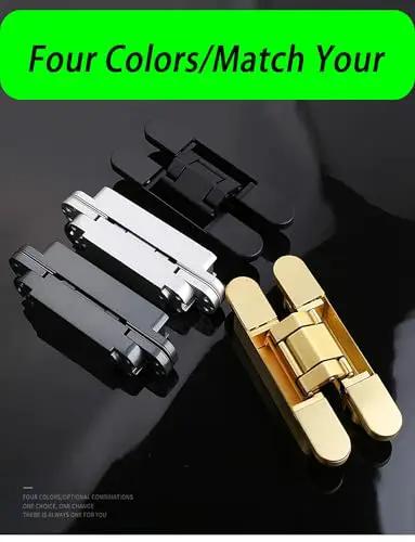 Heavy Duty Concealed Door Hinge Rock Solid Zero Gap Flush Mount For Wood And Folding Doors 180 Degree in silver, gold, black colors