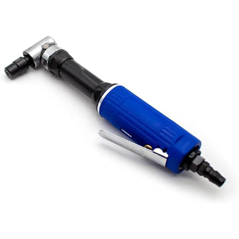 Heavy Duty Pneumatic Angle Die Grinder, 1/4 Inch Air Powered Rotary Tool with blue grip, ideal for metal and woodworking projects.