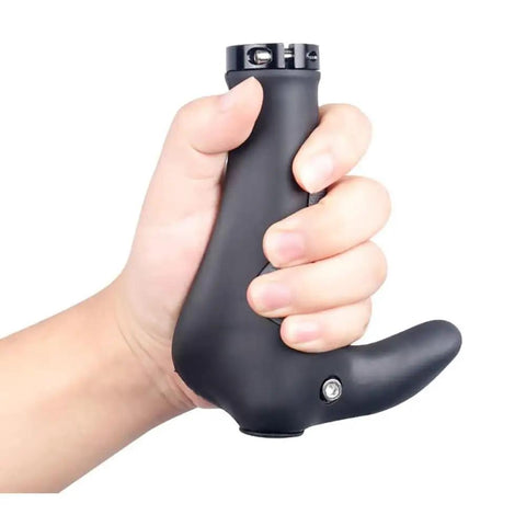 Hand holding MTB Handlebar Grips With Soft Gel Inserts For Shock Absorption And Ergonomic Comfort Easy Install Horns Black 22 mm ID