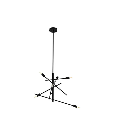 Black Modern Sputnik Chandelier With Adjustable Arms 6 Light Dope Mid Century Ceiling Pendant For Dining Room Kitchen Island Bedroom Or Foyer Easy Install, featuring matte black finish and adjustable limbs.