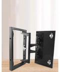 Heavy Duty Concealed Pivot Hinge For Invisible Doors Featuring Removable Stainless Steel Hidden Hardware For Tile Walls And Marble Access Panels Delivering Legit Tough Build Running Slick Up To Fifty Pounds, showcasing black metal frame.