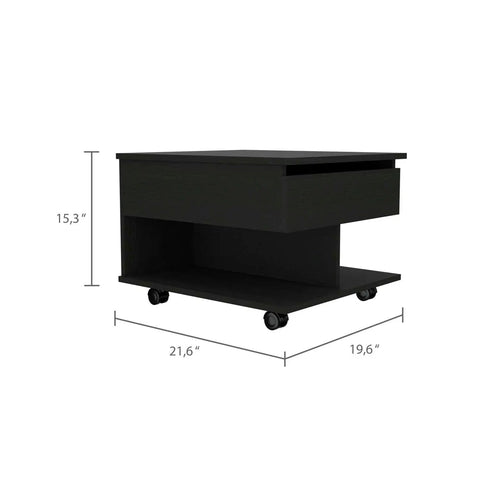 Super Slick Black Lift Top Coffee Table With Massively Deep Hidden Storage And Roomy Open Shelf Rolling Easy On Solid Locking Casters For Total Living Room Vibe Upgrade Today, 21.6" x 19.6" x 15.3", black molded wood.