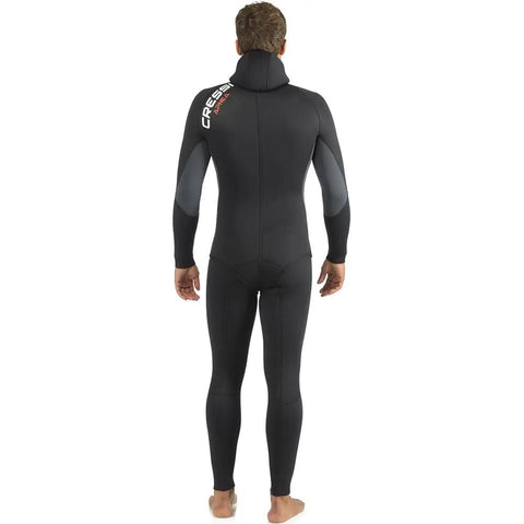 Back view of man wearing 5mm Full Two-Piece Wetsuit For Spearfishing And Freediving In Black, XL, Soft Open-Cell Neoprene