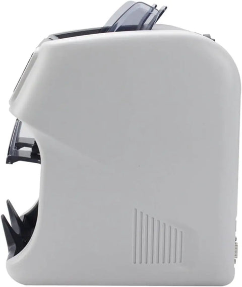 Heavy Duty Money Counter Machine With Smokin Fast Counterfeit Detector side view showing compact design and dual pocket feature.