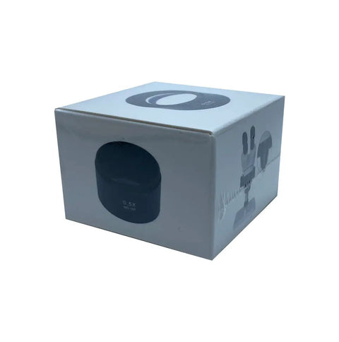 0.5x Barlow Lens For SM Series Stereo Microscopes 48mm Mount, Doubles Working Distance And Field Of View, Ideal Upgrade For SM And SW Microscopes, Delivers Clear Pro Grade Viewing And A Slick Setup boxed product packaging