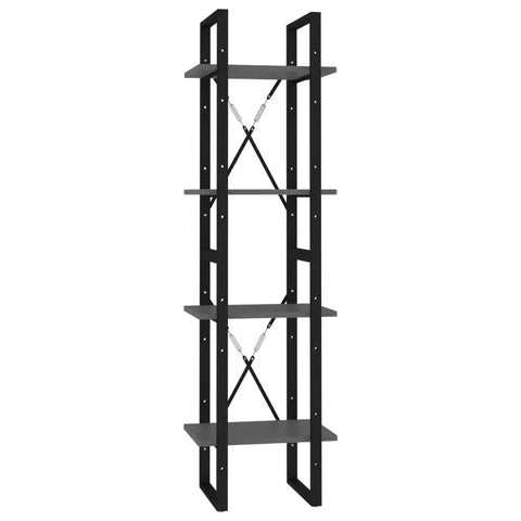 4 Tier Book Cabinet in Gray Built From Engineered Wood Tall Bookshelf with 4 Shelves Industrial Style Bookstand
