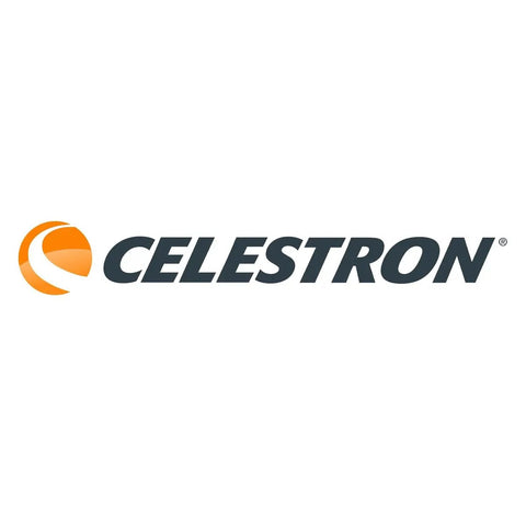 Celestron logo featuring the Celestron brand name with orange crescent emblem