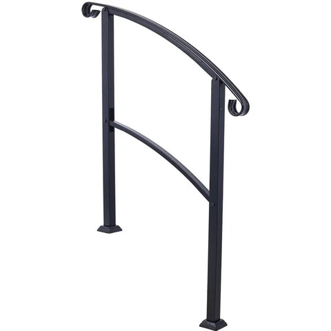 Sturdy As Nails Wrought Iron Handrails For Outdoor Steps With Curved Non Slip Grip solid black railing for exterior stairs.