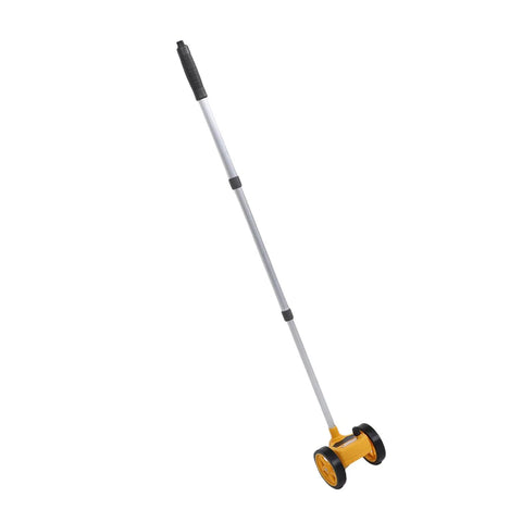 YDuupxe Measuring Wheel Dual 4in 0-9999.9m 0.5% Accuracy Tool with yellow casing and black wheels for measuring distances.