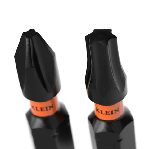 Close-up view of impact rated driver bits from 32 Piece Drill And Driver Bit Set With Titanium Coated Drill Bits and MODbox compatibility.