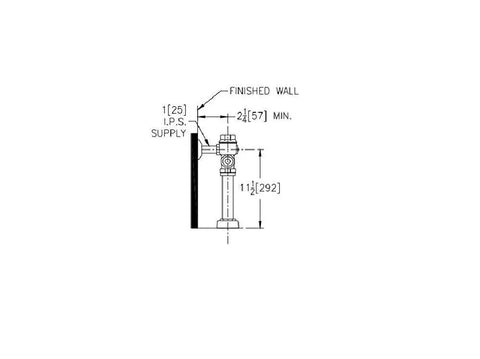 Technical drawing of Metroflush Quiet Piston Flush Valve For Toilets With 11-1/2 Inch Rough-In And 1-1/2 Inch Top Spud, 1.6 GPF