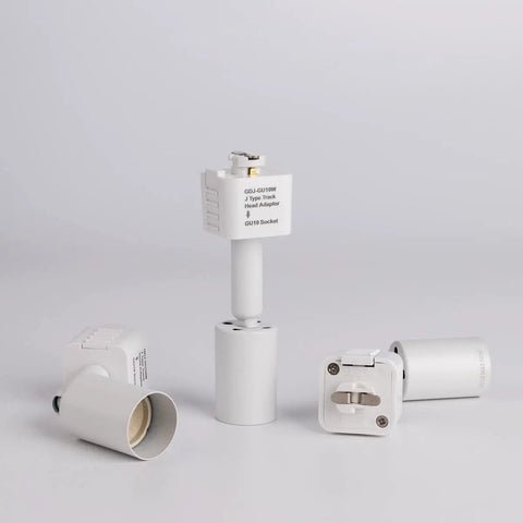 J Type Track Lighting Head To GU10 Base Adapter Lights Pack Of 12, White Finish, three adapters displayed