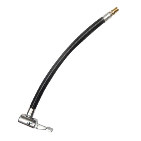 Eight Inch Tire Inflator Hose Adapter With Clip Locking Air Chuck And Nylon Woven Air Hose Stops Pressure Loss Quickly And Fits Any Standard Valve Stem To Keep Wheels Running Smoothly Without Stress As You Fix Up Your Own Car On The Side Of Road.