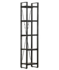 Industrial 5-Tier Tall Bookcase With 70.9-Inch Height, solid mango wood shelves and black powder-coated steel frame, side view.