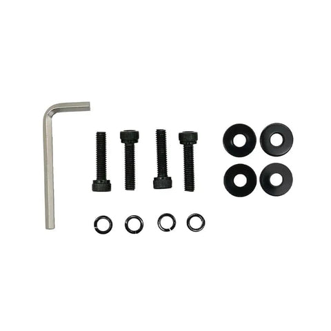 Universal MOLLE Panel Mounting Bracket Base Matte Black Steel 4 Pack Durable Powder Coated with bolts and washers for tactical gear installation.