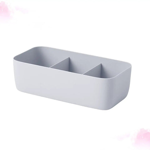 Slick Four Compartment Plastic Underwear Storage Box For Closet Dresser Drawers showing a compact grey plastic drawer sorter.