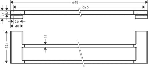 Technical drawing of Modern Double Towel Bar In Matte Black For Wall Mount 25 Inch Wide Durable Towel Holder