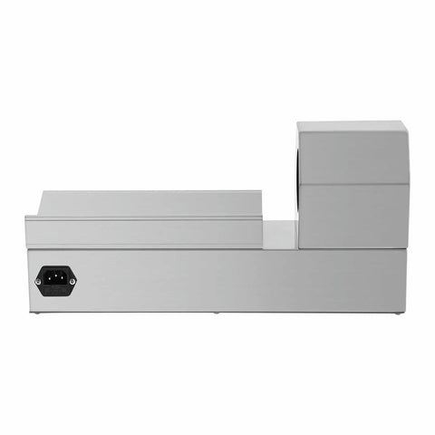 Electric PVC Wine Bottle Capsule Heat Shrinker, Tabletop Label Sealing Machine in sleek silver design for efficient use.