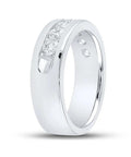 Mens 14K White Gold Wedding Band Ring Showcasing Round Brilliant Diamonds in A Sleek Channel Setting 1.50 CTW detailed view.