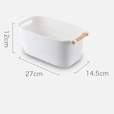 Top Shelf White Plastic Storage Basket With Lidless Opening For Zero Fuss Organization And Straight Up Space Saving Efficiency Ideal For Cozy Living Room Or Bedroom Vibes, dimensions 27cm x 14.5cm x 12cm.