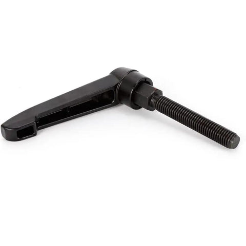 Black adjustable lever clamp with threaded bolt for CNC applications, part of Built Tough Cnc Milling Vise Part Stop Locator.