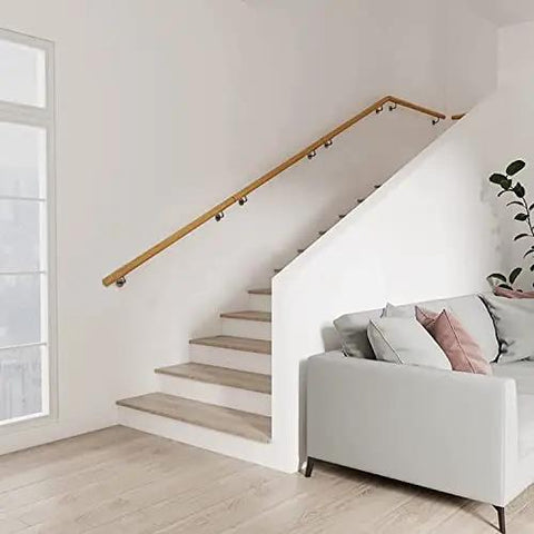 Rock Solid Oak Wall Mount Handrail Built On Heavy Duty Steel Brackets Adjustable Staircase Banister With Natural Wood Safety Grip indoor staircase with smooth oak railing
