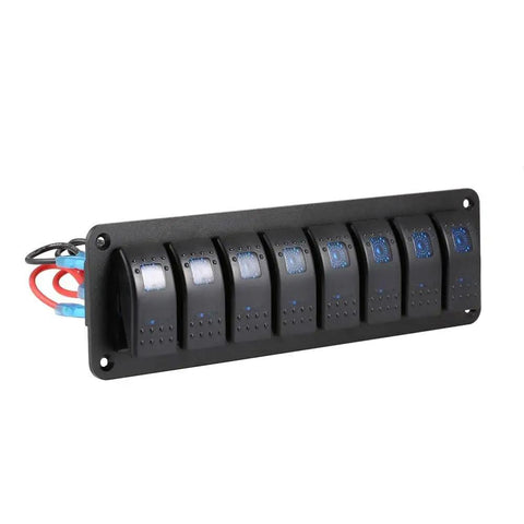 8 Gang 5 Pin On Off Waterproof Rocker Switch Panel For Boats Cars RVs And Trailers Aluminum Marine Grade Panel 12V 24V DC