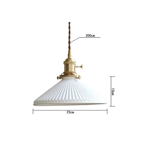 White Ceramic E26 Pendant Light with brass fixture, 23cm diameter x 13cm height, modern minimalist ceiling lamp, adjustable chord