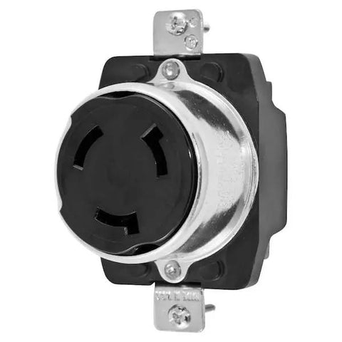 Rock Solid Pro Grade Twist Lock Receptacle 50 Amp 250Vdc 600Vac 3 Pole 4 Wire Grounding Screw Terminal Black close-up view