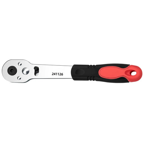 Heavy Duty One Quarter Inch Ratcheting Wrench Set Forged From Durable Carbon Steel, detailed view of ratchet head.