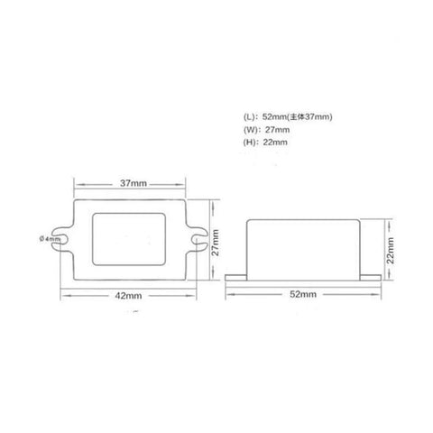 Dimensions diagram of Miniature 12V To 5V Buck Converter Module, showing detailed measurements in millimeters.
