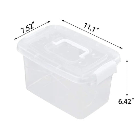Clear Plastic Storage Box With Secure Latches And Slick Handles, 11.1" x 7.52" x 6.42", Ideal for Organization
