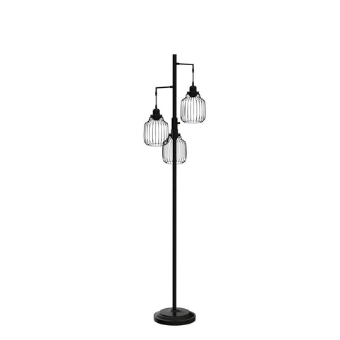 Dimmer Floor Lamp With 3X 800LM LED Edison Bulbs, Tall Standing Corner Lamp In Farmhouse Black, Industrial Rustic Vintage Tree Pole Light With Cage