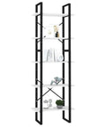 Industrial 5-Tier Engineered Wood Bookcase With Black Metal Frame White Finish Open Shelves For Living Room And Office Space Saving