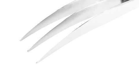 Close-up of three stainless steel claws from Stainless Steel Wolverine Claw Cosplay Props Set For Adults With Three Realistic Claws Each 9.45 Inches Long And 0.83 Inches Wide Durable Costume Weapon Accessory For Comic Con Larp And Themed Parties