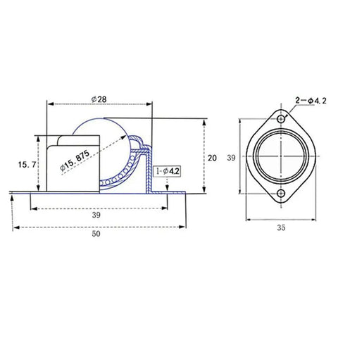 Technical diagram of Heavy Duty Five Eighth Inch Ball Transfer Units Ten Pack Carbon Steel Roller Transfer Bearings with measurements