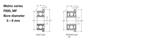 Precision Flanged Ball Bearing F609ZZ 9X24X7 MM Deep Groove Design With Abec-1 Rating For Industrial Machinery specifications drawing.