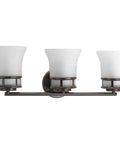 3 Light Coastal Style Bathroom Vanity Light With Dope Etched White Glass Shades Reversible Mounting Antique Bronze Finish Cascadia Collection Over The Mirror Bath Fixture
