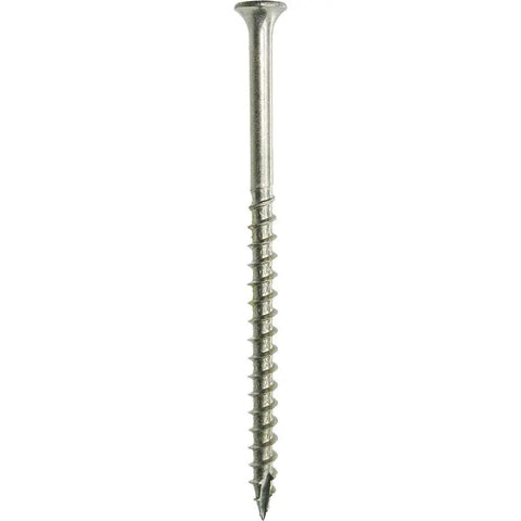 Straight Up 305 Stainless Steel Deck Screws With Star Drive For Outdoor Lumber Construction No Sweat Setup Bugle Head Fasteners Built Tough As Nails Heavy Duty 1000 Count, single screw close-up.
