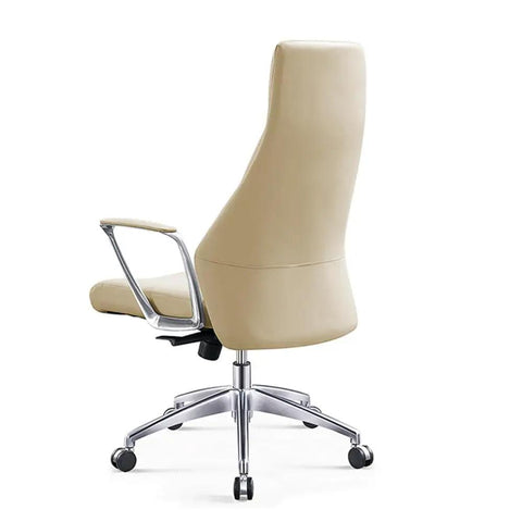 Super Comfy Ergonomic Office Chair Executive Swivel Seat With High Back Support, beige slick leather, padded armrest, smooth swivel