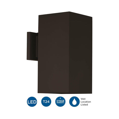 6 Inch Square Cylinder Outdoor LED Wall Sconce 1 Light Sleek Modern Light Fixture For Home Exterior And Porch Aluminum Antique Bronze Finish Weather Resistant Damp Location Rated Energy Efficient