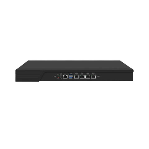 ROCK SOLID FIREWALL ROUTER PC BUILT TOUGH FOR SECURE NETWORK INFRASTRUCTURES with multiple ports and flat surface design.