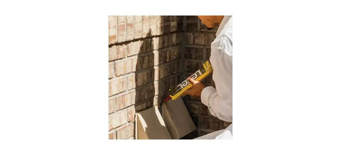 Person applying Lexel Clear Sealant 5-Ounce Co-Polymer Rubber Adhesive Caulk That Paints No Mess Scrubbable And Durable Sticks To Wet Surfaces Ultra Clear for sealing brick corner outdoors