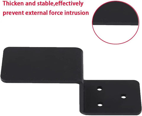 Heavy Duty Door Barricade Brackets Pair Metal Security Lock Reinforcement Kit With Pin Hole Setup viewed from front, showcasing black steel design.